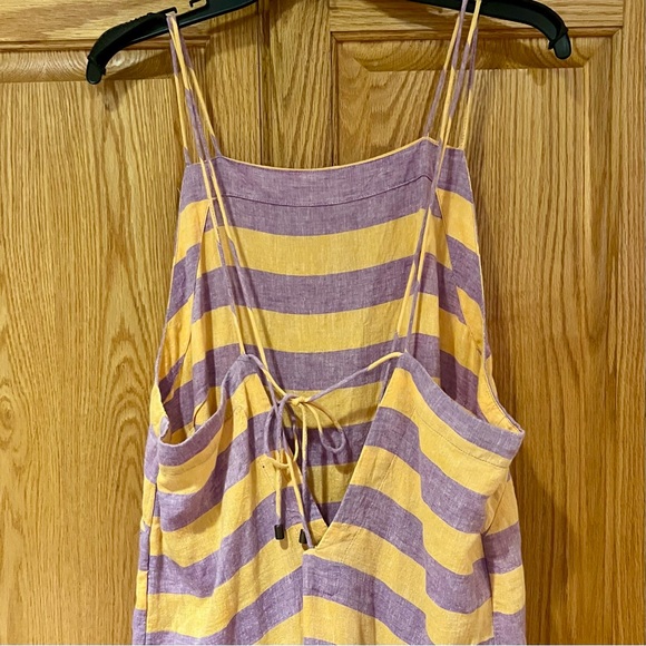 By Anthropologie Grommet Halter Stripe Linen Maxi Dress Lilac & Peach Size Large - Picture 10 of 14